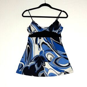 Body Central Babydoll Top Womens Medium Blue Abstract Y2K Empire Waist